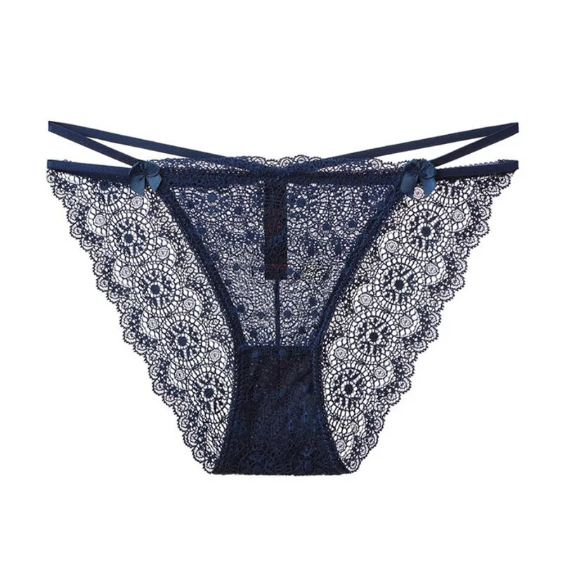 Dark Blue Briefs Сексуальные женские бесшовные трусы с низкой талией, модные женские кружевные прозрачные треугольные трусы большого размера, элегантное нижнее белье, 8 цветов, M-2XL - Цвет: Dark Blue Briefs