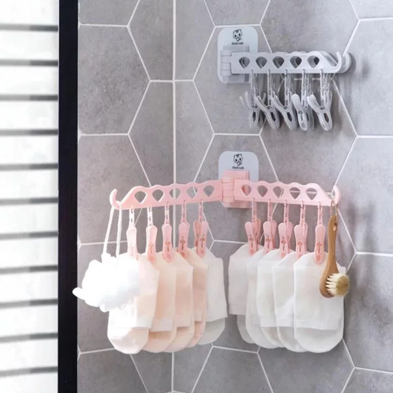 

10 Clips Wall Hanging Clothes Rack Bathroom Towel Hanger Folding Clothespin Underwear Socks Rack Wall Hanging clothes stand