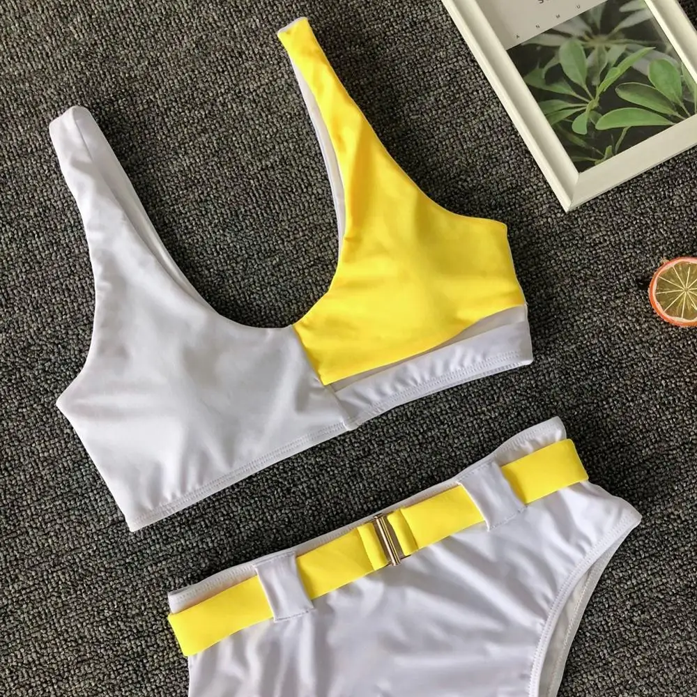 

Swimsuit Women Buckle High Waisted Bikini Padded Push Up Swimwear Spandex Bathing-Suit Swim Bathers Beachwear Female Bikini Sets