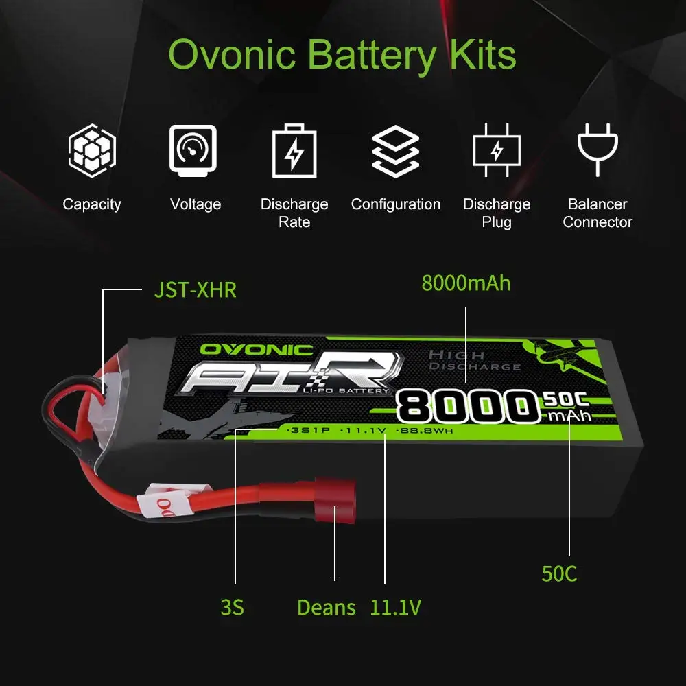 

Ovonic 3S 11.1V 50C 8000mAh Lipo Battery with Deans T Plug for RC Airplane Helicopter Car Truck Boat