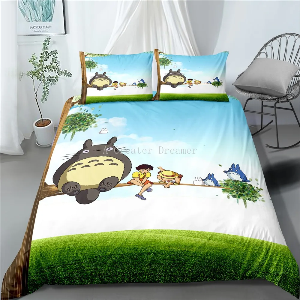 

Home Textile Cartoon Anime Totoro Bettwäsche Set Bettwäsche 2/3 stücke Tröster Bettwäsche-sets Nette Bettbezug Bett Kissen König