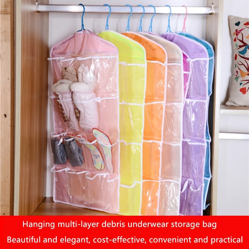 

16 Grid Storage Bag Multilayer Wardrobe Panties Socks Storage Hanging Bag Door Rear Wall Debris Storage Organizer Hanging Bag