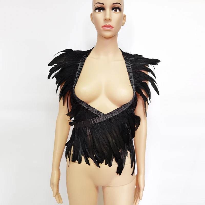 Black Iridescent Rooster Feather Shawl Scarf Shoulder Wraps Shrug Punk Gothic Party Halloween Carnival Rave Show Decor |