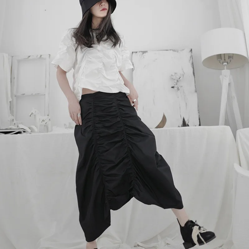 

New Pleated Skirt Women's Hepburn Style Irregular Minority Black Slim Loose Fit Summer 2021 E432