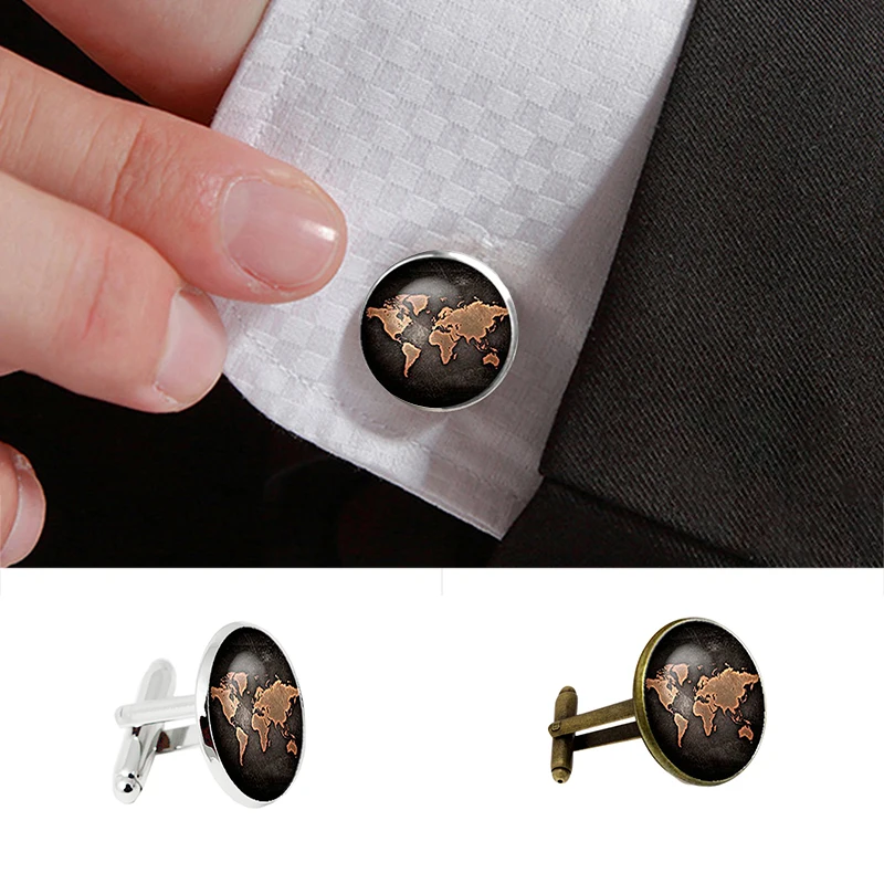 Модные ювелирные изделия новый черный глобус Карта мира запонки покрытые