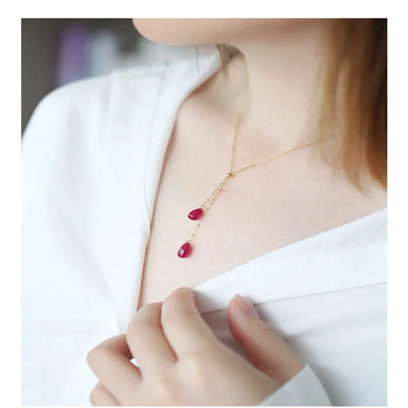 DAIMI Plain drop-shaped ruby pendant female yellow 18K gold color treasure clavicle necklace gift | Украшения и аксессуары
