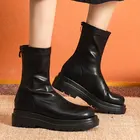 Кожаные женские ботильоны, модная мотоциклетная обувь на платформе, зимняя обувь на высоком каблуке, женская повседневная обувь