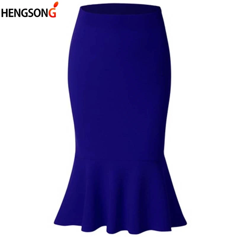 

Summer Fashion Women High Waist Mermaid Skirt Solid Color Large Size Knee Length Trumpet Skirts Lady Office Wear Skirts