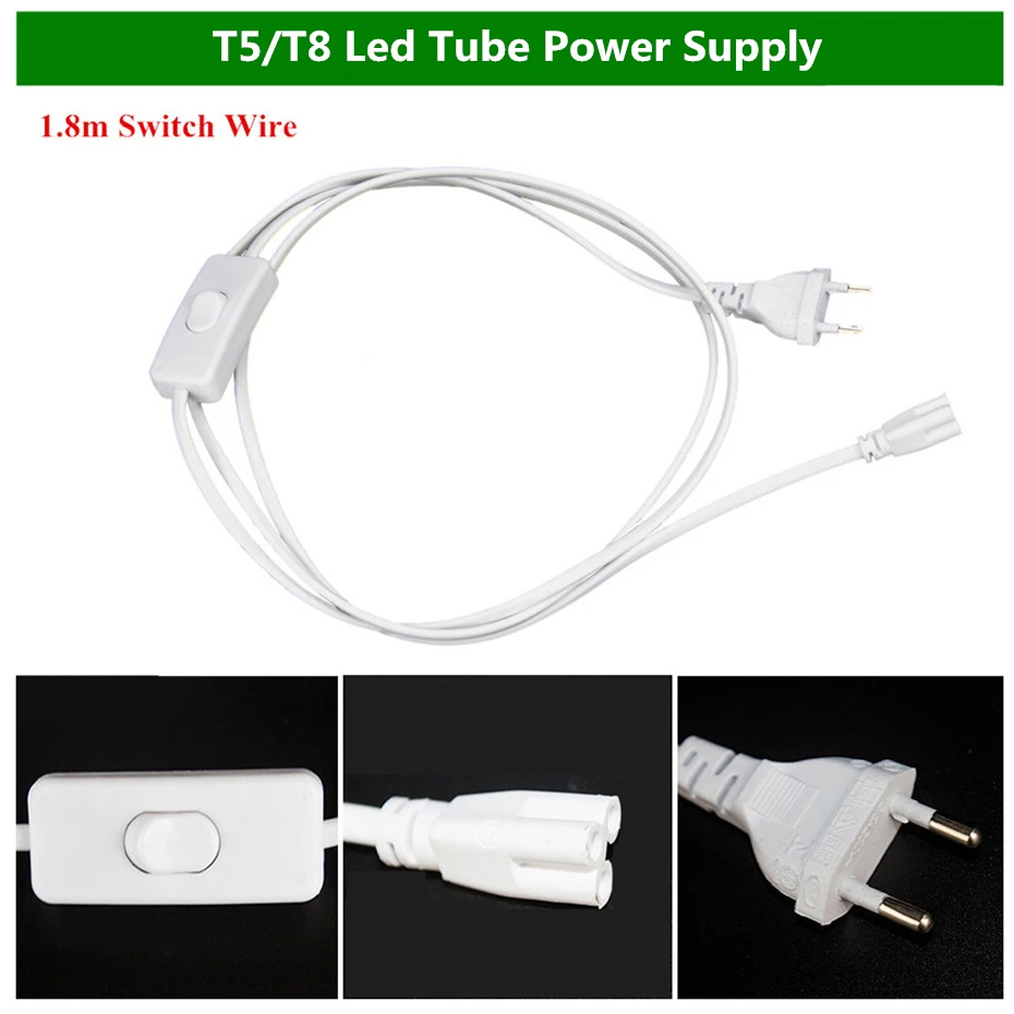 

30cm Double Contactor US Plug Power Cable Wire 180cm Power Supply For Intergrated T8 T5 Led Tube Light 1.8m EU plug Switch Cable