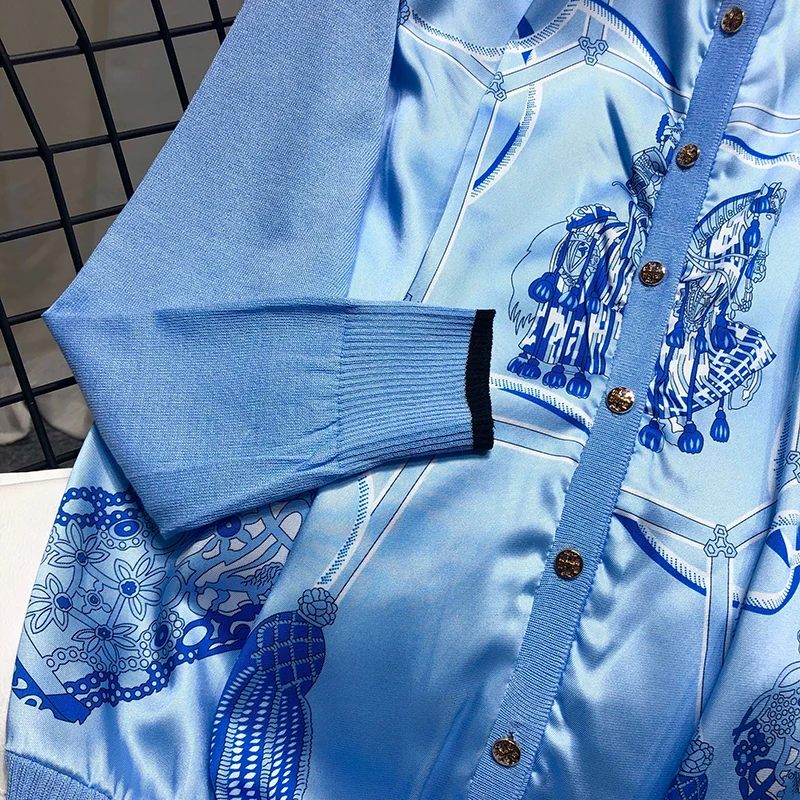 ALPHALMODA с принтом сатиновый, пэчворк вязаный свитер с длинным рукавом Женская новые тонкие трикотажные туфли в стиле ретро; одежда на осень куртка