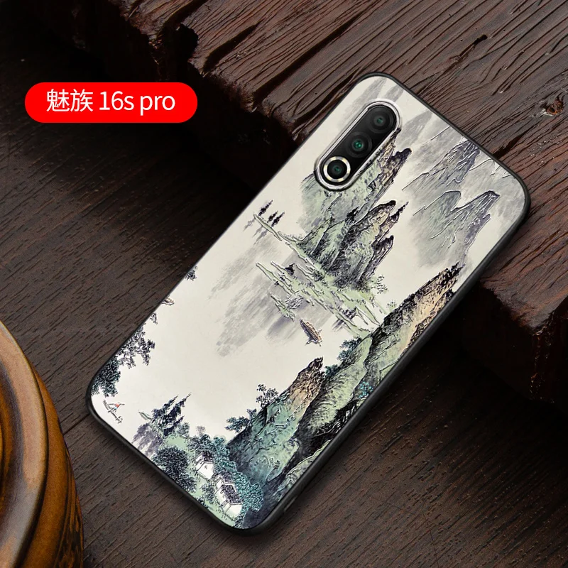 

Embossed vintage East Asian Chinese Japanese style case For Meizu 16S PRO 16SPRO Snow Mountain Decree Crane cover