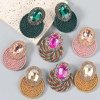 jijiawenhua new design colorful crystal handmade round earrings high quality fashion rhinestone jewelry accessories for women
