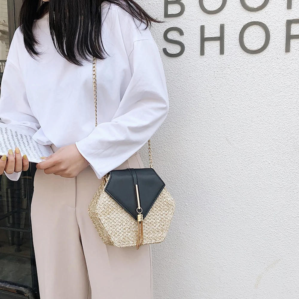 Новые соломенные сумки для женщин pu кожаная сумка шестиугольник MulitStyle летняя плетеная пляжная богемная плетеная Сумка bolso mimbre