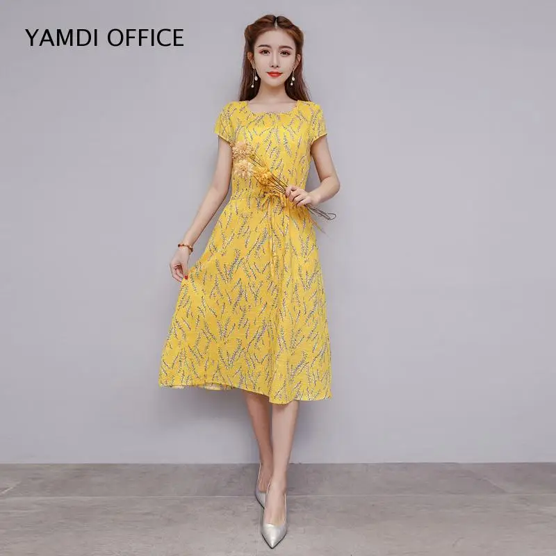 Женское платье средней длины повседневное облегающее Хлопковое с цветочным