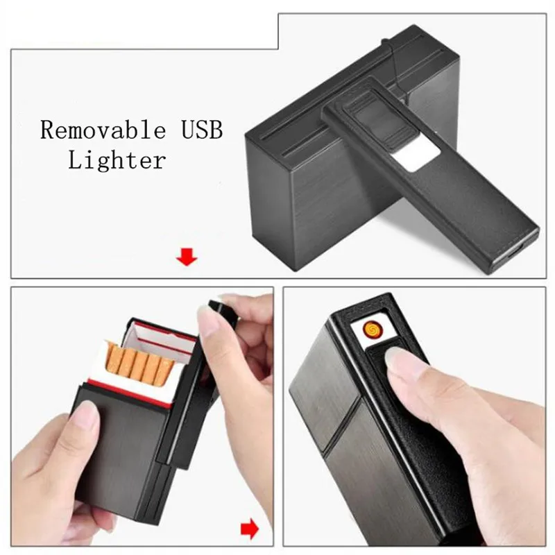 Ciagrette держатель коробка со съемной электронная USB Зажигалка Беспламенное ветрозащитное табачный чехол для прикуривателя