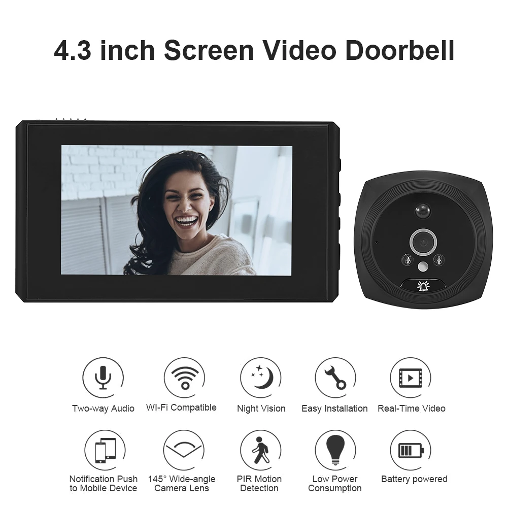 

4.3 inch Visual Intercom Doorbell Night Vision Phone Video Door Bell Cat Eye Monitor Smart Home Doorbell for Home Security