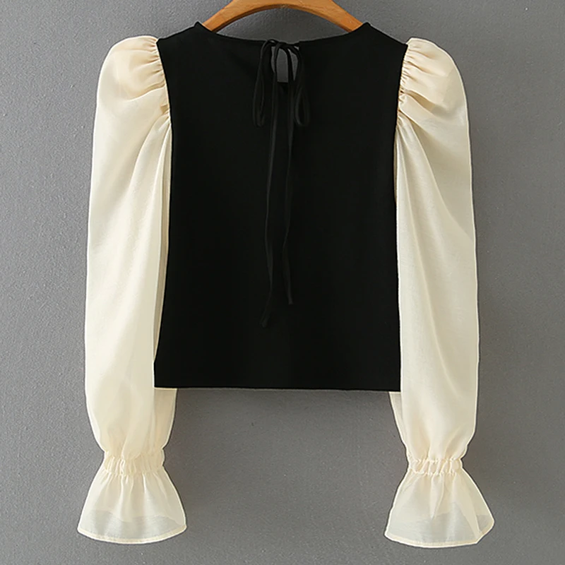 ZOEPO Casual O Neck Pullovers Sweaters Women Fashion Slim Patchwork Sweater Elegant Puff Sleeve Female Ladies HZ | Женская одежда