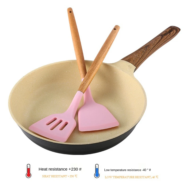 

Silicone Kitchenware Cooking Utensils Set Wooden Handle Heat REsistance Baking Pasta Egg Non-stick Cookware Kitchen Tools