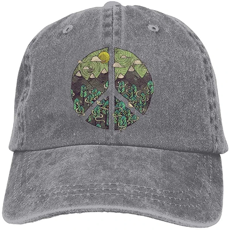 

Men Women Nature Peace Sign Cotton Denim Baseball Hat Adjustable Dad Hat Black