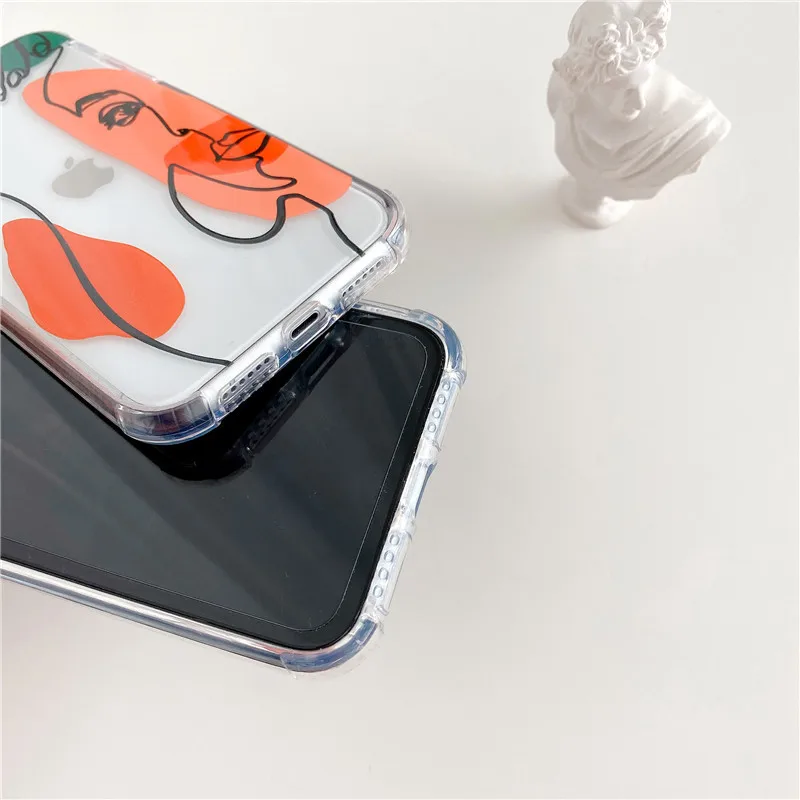 

Line Face Art For iPhone 11 Phone Case Geometric 11 Pro Max X XR XS Max 7 8 Plus SE2020 Transparent Soft TPU Cover Coque Funda