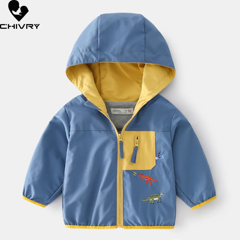 

New 2022 Spring Autumn Kids Coats Jacket Boys Fashion Hooded Cartoon Dinosaur Zipper Windbreaker Outerwear Baby Clothes Clothing