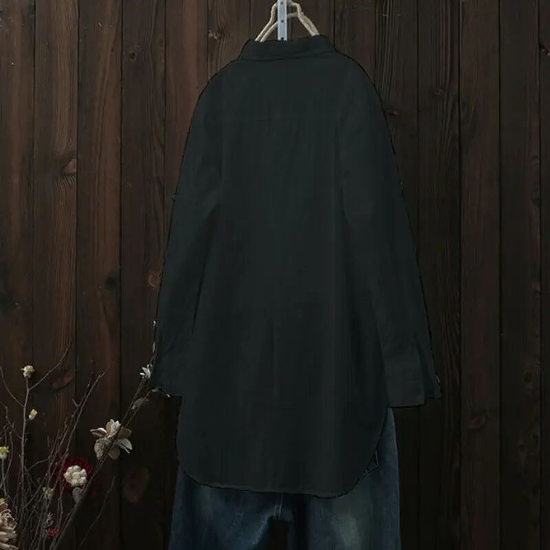 

New Fashion Women Ladies Autumn Long Sleeve Button Plain Shirt Blouse Casual Loose Baggy Tunic Tops Black Green White