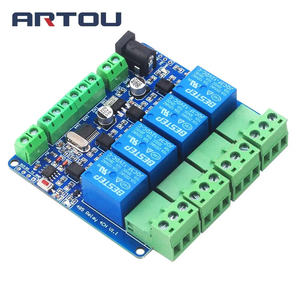 Modbus-Rtu 1/2/4 канала 12 В релейный модуль коммутатора Вход/Выход RS485/ttl Связь
