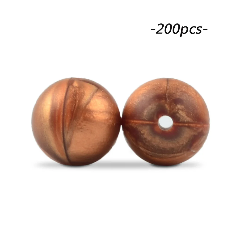 metal copper LOFCA 200 шт./лот, силиконовые бусины, 15 мм, Круглый прорезыватель, ожерелье, детский прорезыватель, игрушка, BPA бесплатно, сделай сам, жевательные подвески, аксессуары для новорожденных, кормящих - Цвет: metal copper