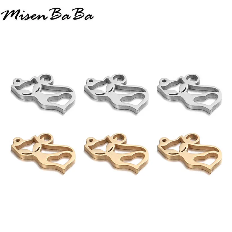 5 шт./лот нержавеющая сталь полые сердца лисицы подвески в виде животных подходят