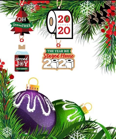 

4PCs Christmas Pendant Indented Board Painted Xmas Tree Drop Ornaments Decorations for Home Kids Toys Gift Xmas New Year
