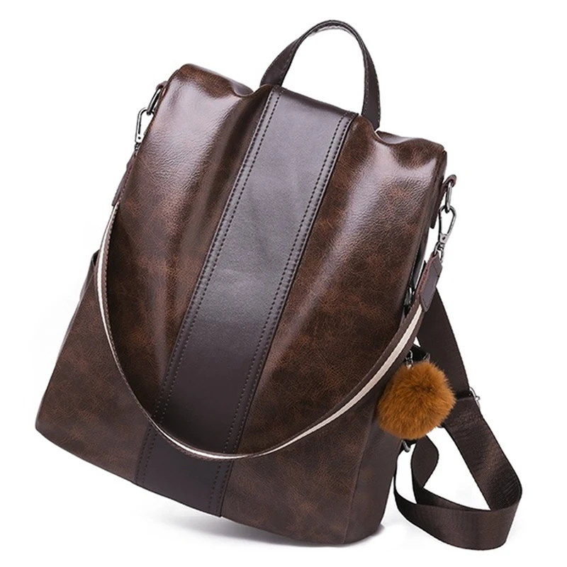 

Рюкзак с защитой от кражи для женщин, Вместительная дорожная прочная водонепроницаемая сумка из искусственной кожи в стиле ретро для студе...