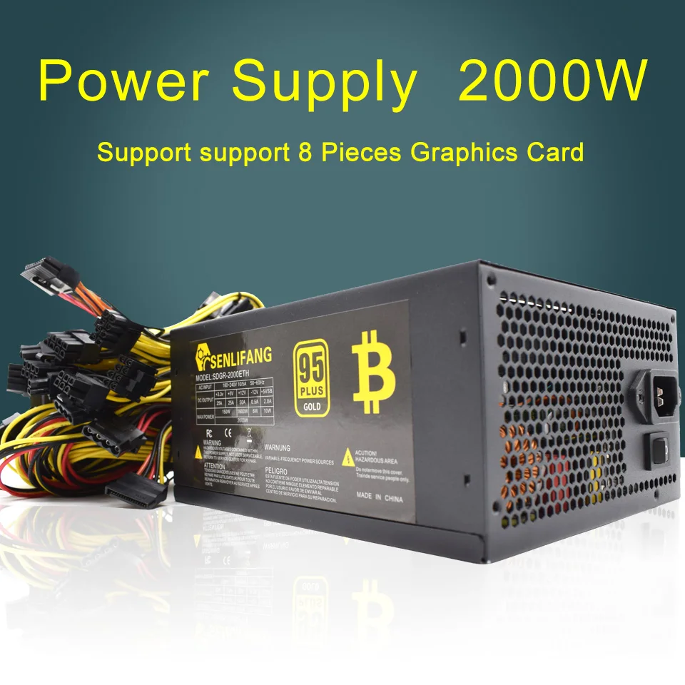 

2pcs wholesale 2000W ATX Power Supply 95% High Efficiency for Ethereum S9 S7 L3 Rig Mining 180-260V bitcoin miner asic