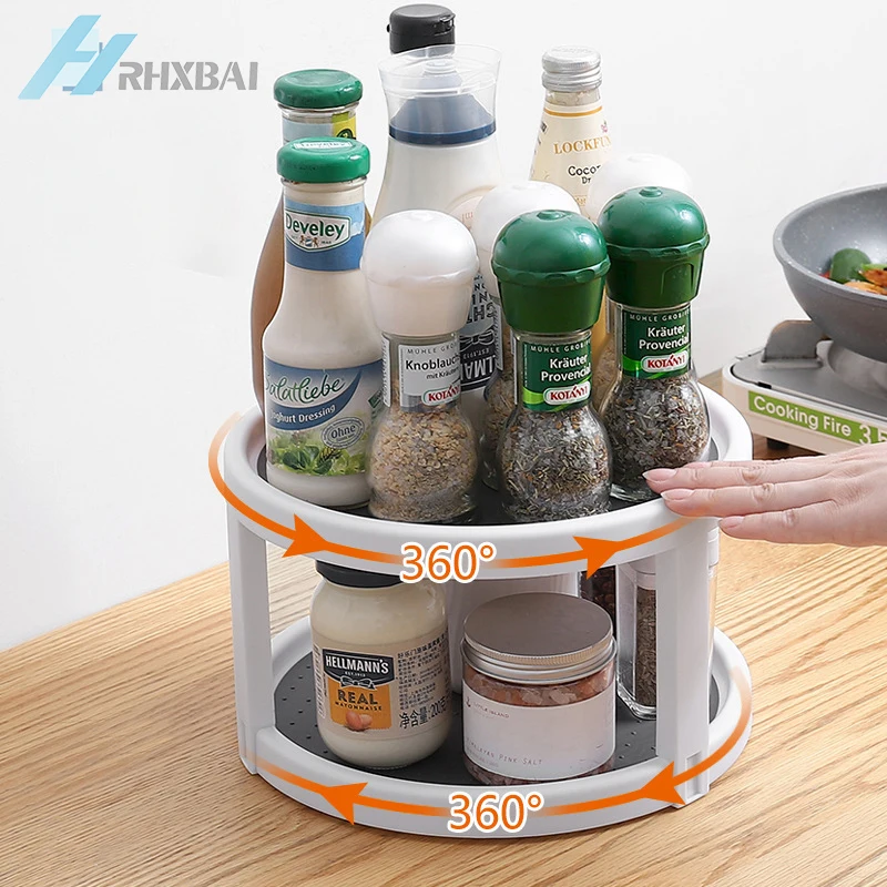 360° rotating spice rack organizer seasoning holder condiments storage lazy susans home supplies for kitchen bathroom cabinets free global ship