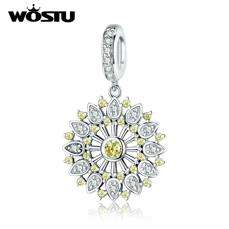 WOSTU цветок с медным покрытием шарик кубического циркония серьги подвесками