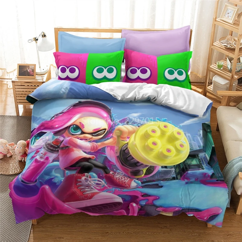 Home Textile Splatoon 2 3d Printed Bedding Set Cartoon Game Duvet Cover Pillowcase Twin Queen King Bed Linen Kids Bedclothes | Дом и сад