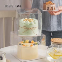 lbsisi life 5pcs 3 4 6 inch handle transparent box with gold bottom cake decoration supply birthday gift favor baby show package