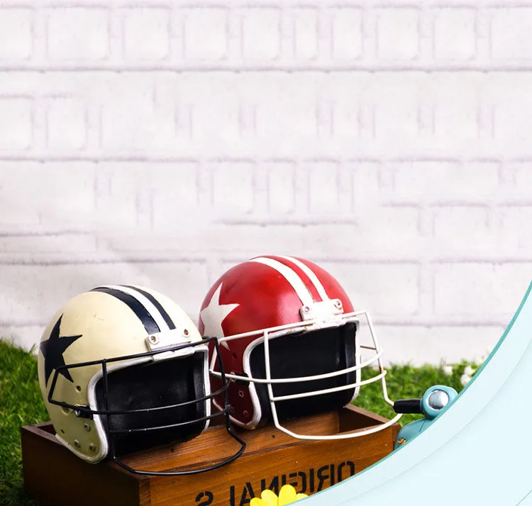 Home Decoration Accessories Retro Motorcycle Football Helmet Creative Resin Crafts Souvenir Gift Shop Window Props