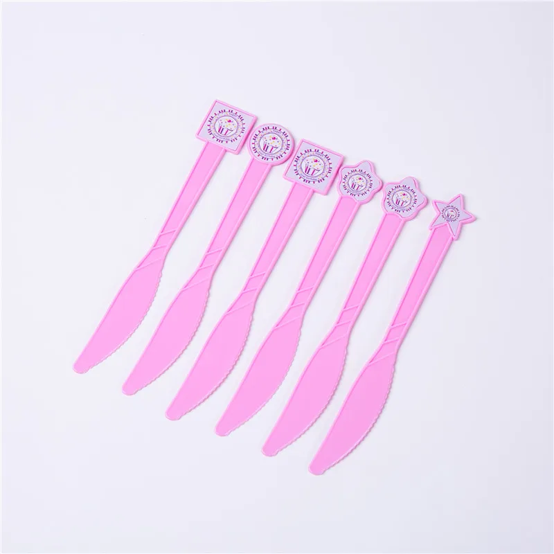 Knife 6 pcs Розовый Кекс тематическая вечеринка на день рождения украшения Детские праздничные принадлежности одноразовые столовые приборы бумажные стаканчики и тарелки салфетки детский душ - Цвет: Knife 6 pcs