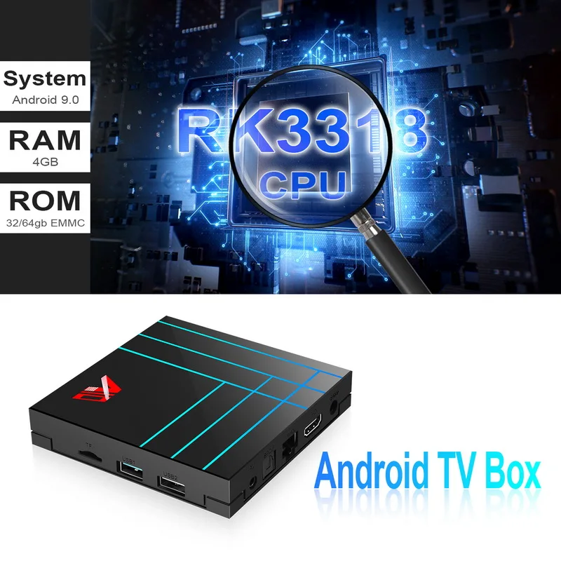 ТВ-Приставка Smart Android 9 0 4 Гб 64 RK3318 core телеприставка 2 4G Wifi H.265 4K HDR медиаплеер USB 3 |