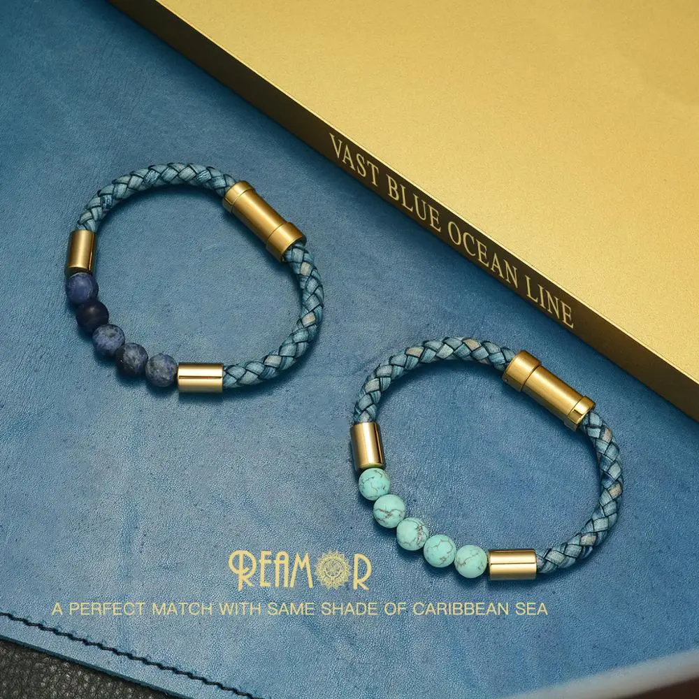 Мужской кожаный плетеный браслет REAMOR черное Ювелирное Украшение из натурального