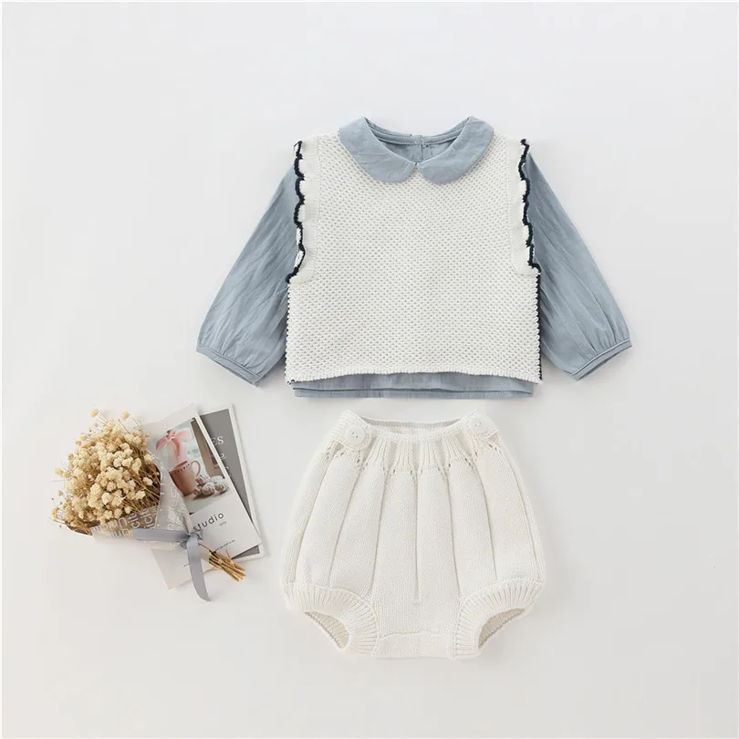 Одежда для маленьких девочек Весенняя вязаная одежда малышей комплект одежды