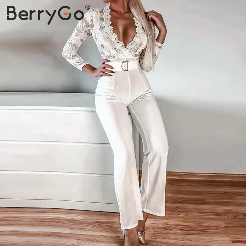 BerryGo сексуальный кружевной комбинезон с вышивкой женский элегантный v образный