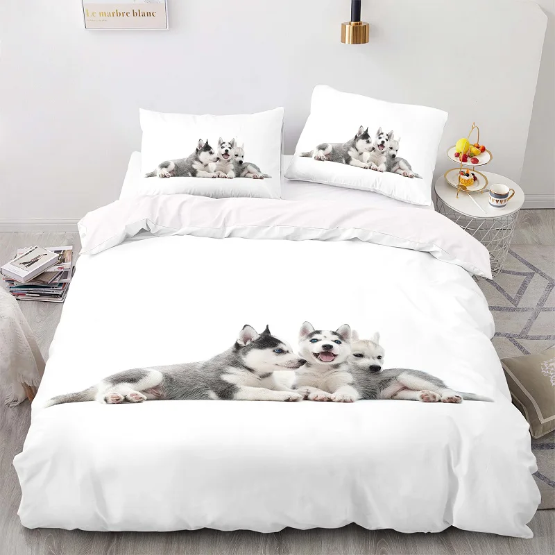 

3D Print Two Puppies Pattern 140210 Duvet Cover Set With Pillowcase, 210210 Quilt Cover, White Extra Large Bedding Set