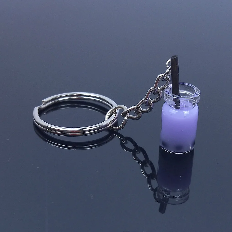 Purple Acrylic Cute Keychain Ice Cream Pearl Milk Tea Drink Bottle Keyring Bag Pendant Couples Women Men Girl Gift Trinket Dropshipping - Цвет: Purple