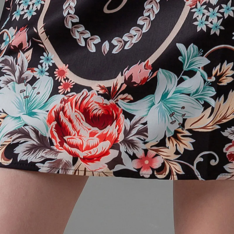 

Vintage Woman 2pcs Suits Summer New Ladies Blouse Skirt Set Floral Printed Blouse + A-line Short Skirt Suit for Office Lady