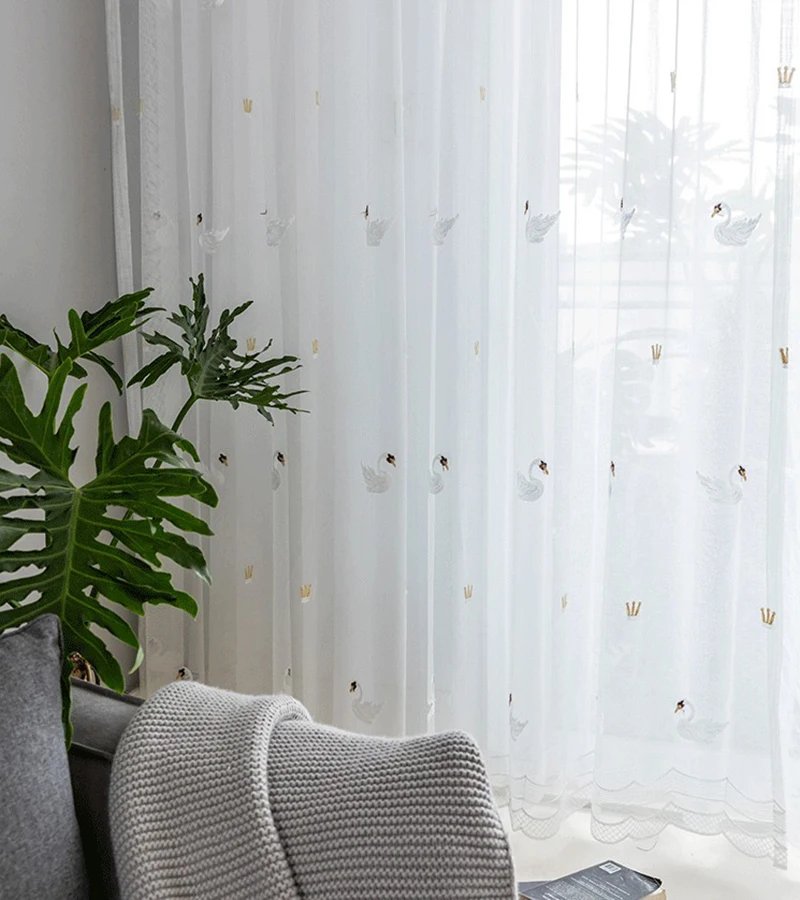 Pastoral Mesh Fabric Goose Embroidered Tulle Curtains for Bedroom Living Room Simple White Sheer Window Screens Kitchen Custom | Дом и сад