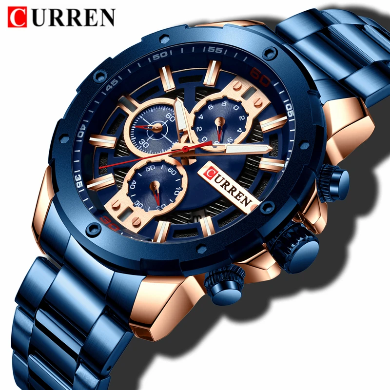 

CURREN New Fashion Casual Mens Watches Top Brand Luxury Blue Watch Stainless Steel Sport Waterproof Quartz Watch Men Reloj Hombr