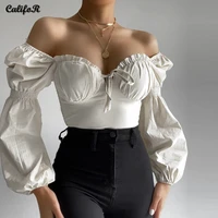 solid autumn long sleeve t shirts for woman cute puff sleeve ruffle females tshirts sexy v neck crop top folds tee shirt 2021