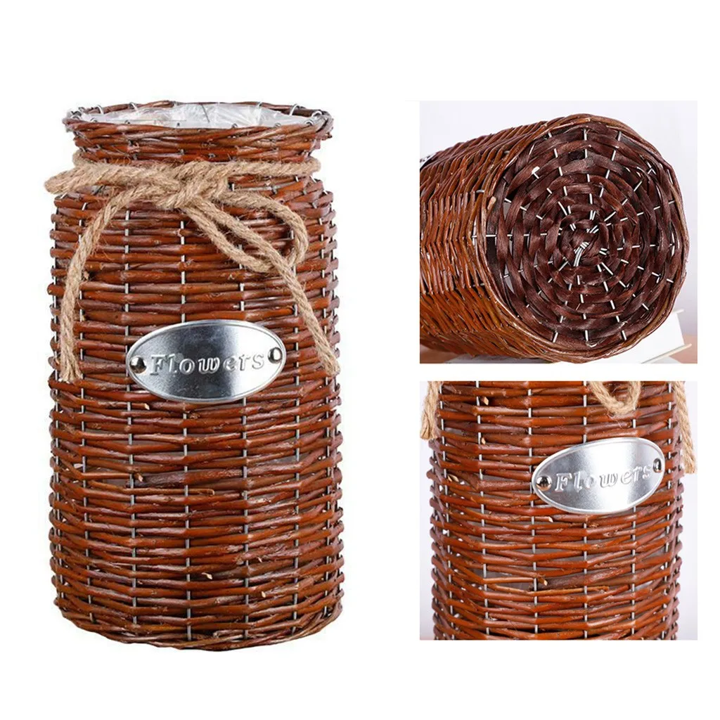 C Wicker vine High Floor Vase Crafts Woven Storage Basket Flower Plants Straw Pots Bag Home Decor FD06 | Дом и сад