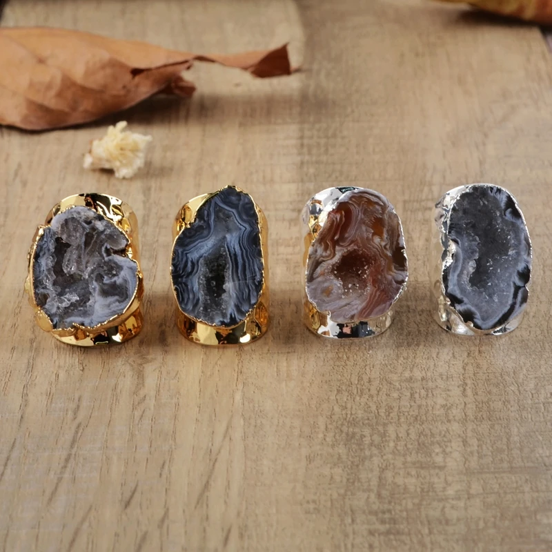 BOROSA, 1 шт., Druzy Freeform, натуральный кристалл, Drusy, открытые кольца, золото/серебро, модные, натуральные драгоценные камни, кольца для вечерние 1388